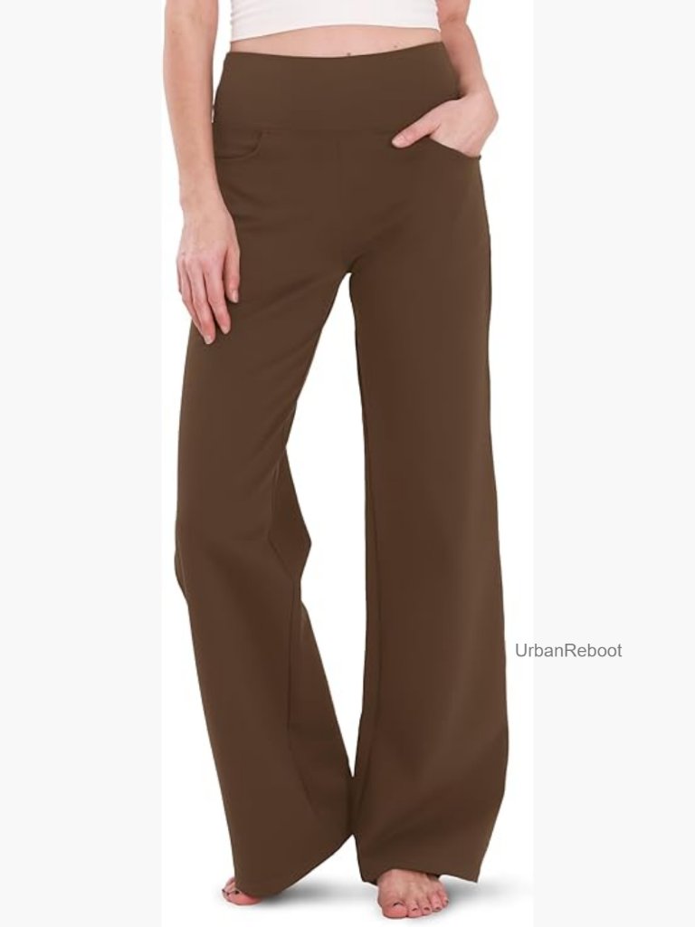 Wide Leg Yoga Pants High Waist Cotton Stretch Lounge Trousers With Pockets